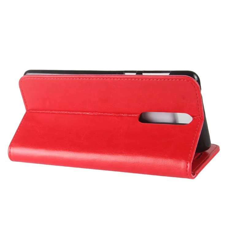 Crazy Horse PU Leather Wallet Stand Phone Cover for Nokia 8 - Red