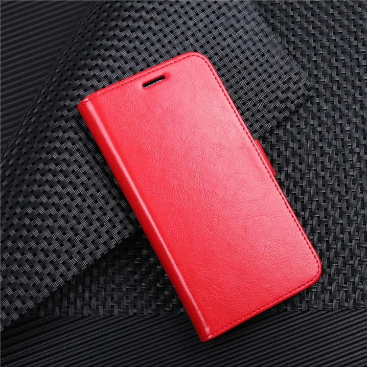 Crazy Horse PU Leather Wallet Stand Phone Cover for Nokia 8 - Red