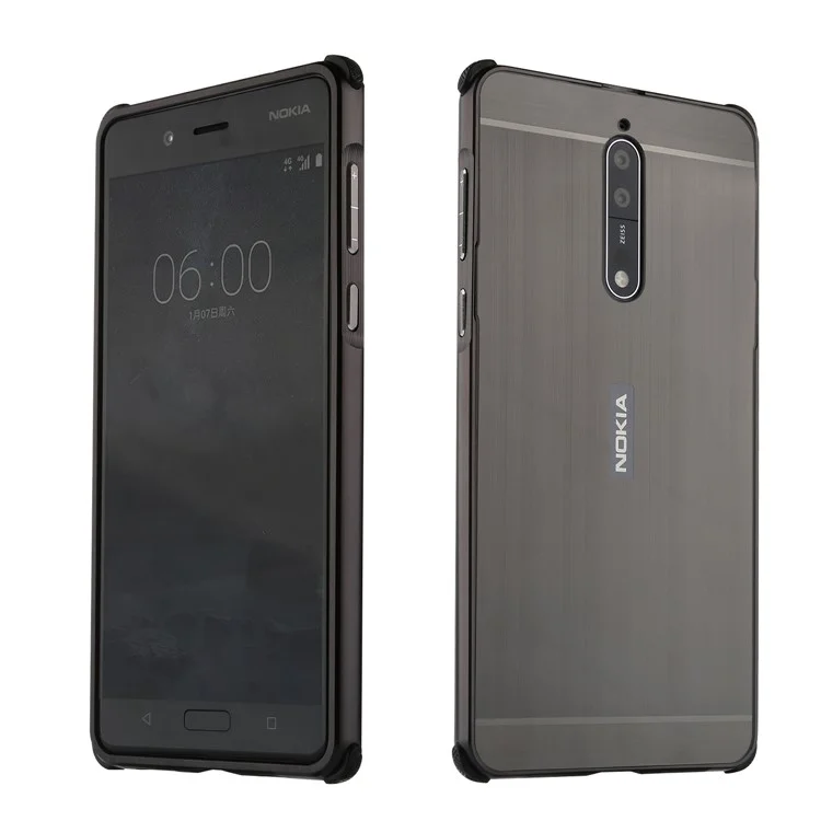 Slide-on Brushed Plating Hybird Phone Case for Nokia 8 (Metal + TPU) - Black