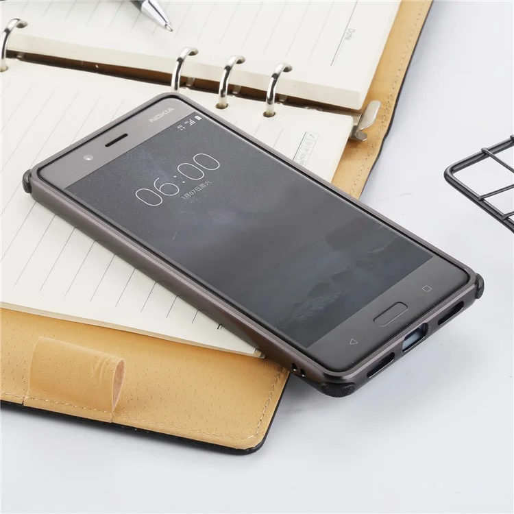 Slide-on Brushed Plating Hybird Phone Case for Nokia 8 (Metal + TPU) - Black