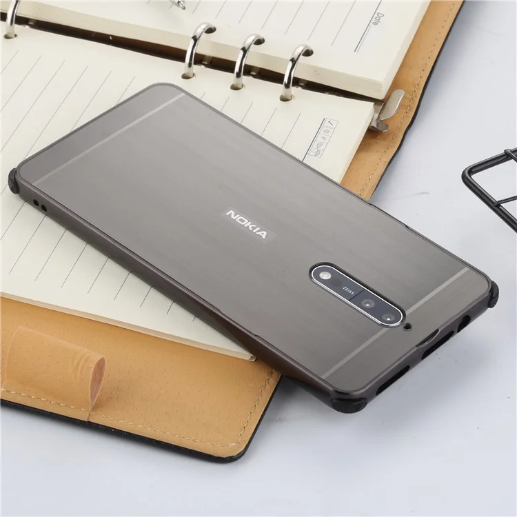 Slide-on Brushed Plating Hybird Phone Case for Nokia 8 (Metal + TPU) - Black