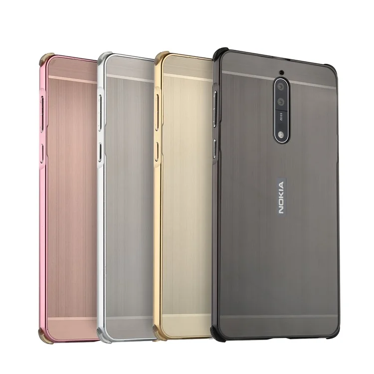 Slide-on Brushed Plating Hybird Phone Case for Nokia 8 (Metal + TPU) - Black