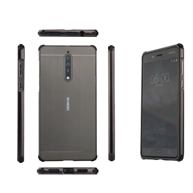 Slide-on Brushed Plating Hybird Phone Case for Nokia 8 (Metal + TPU) - Black