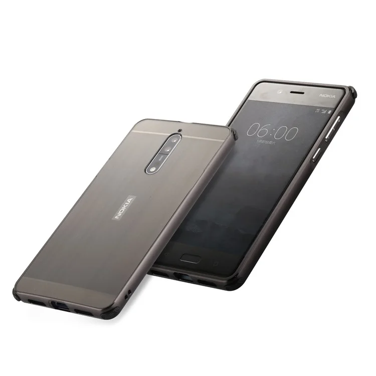 Slide-on Brushed Plating Hybird Phone Case for Nokia 8 (Metal + TPU) - Black