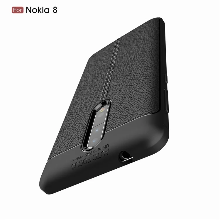 For Nokia 8 Litchi Grain Ultra-thin Soft TPU Cover - Black
