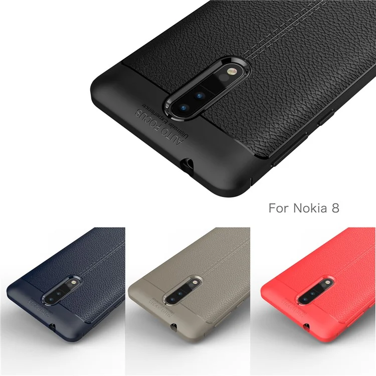 For Nokia 8 Litchi Grain Ultra-thin Soft TPU Cover - Black