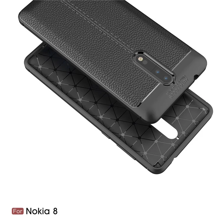 For Nokia 8 Litchi Grain Ultra-thin Soft TPU Cover - Black