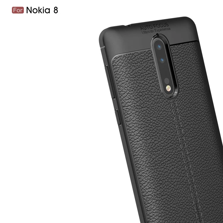 For Nokia 8 Litchi Grain Ultra-thin Soft TPU Cover - Black