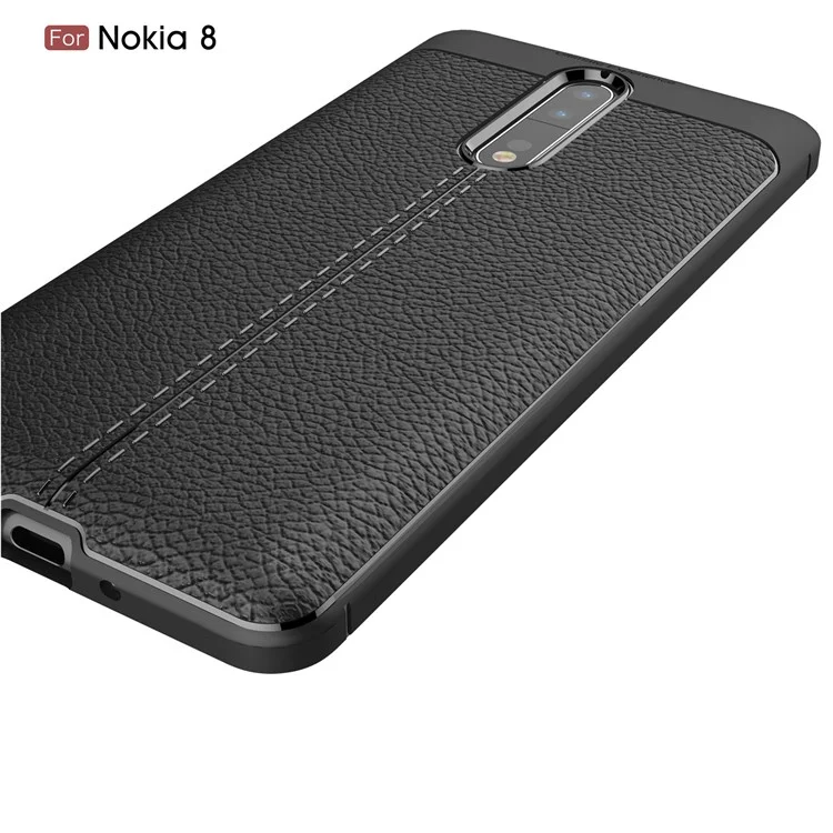 For Nokia 8 Litchi Grain Ultra-thin Soft TPU Cover - Black
