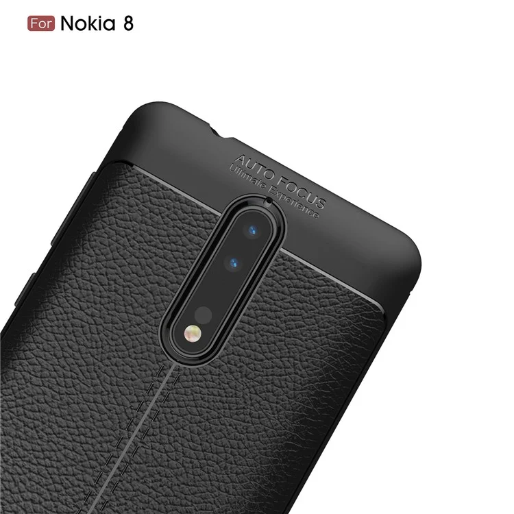 For Nokia 8 Litchi Grain Ultra-thin Soft TPU Cover - Black
