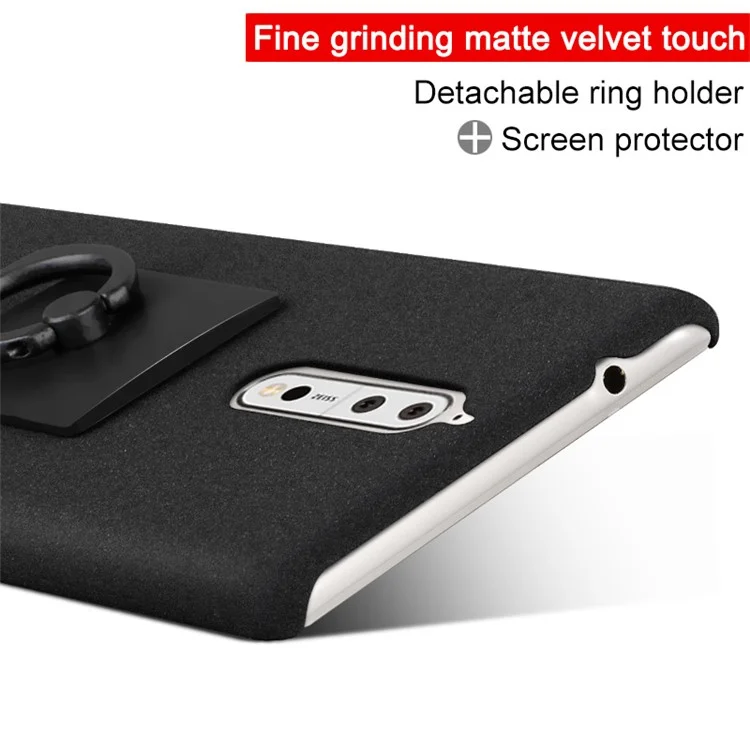 IMAK for Nokia 8 Ring Holder Kickstand Matte PC Phone Case + Screen Protector - Black