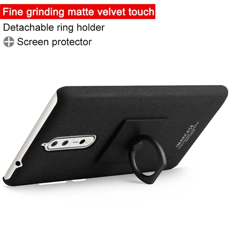 IMAK for Nokia 8 Ring Holder Kickstand Matte PC Phone Case + Screen Protector - Black
