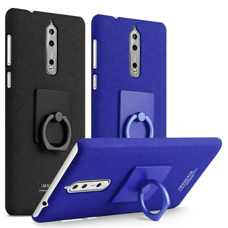 IMAK for Nokia 8 Ring Holder Kickstand Matte PC Phone Case + Screen Protector - Black