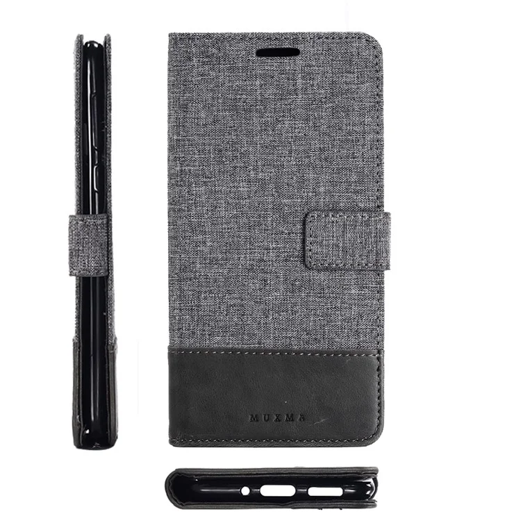 MUXMA Splicing PU Leather Canvas Wallet Phone Case for Nokia 8 - Grey
