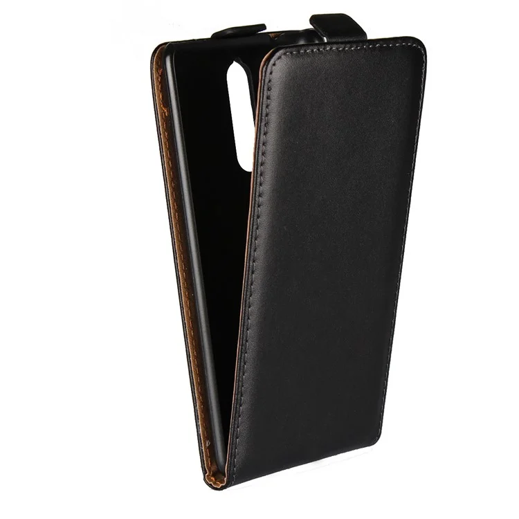 Vertical Flip Genuine Split Leather Case for Nokia 8 - Black