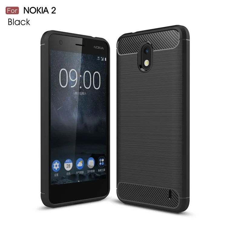 For Nokia 2 Carbon Fiber Texture Brushed TPU Back Case - Black
