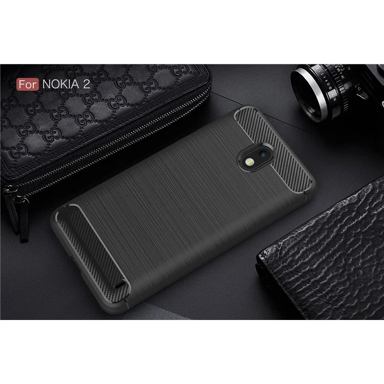 For Nokia 2 Carbon Fiber Texture Brushed TPU Back Case - Black