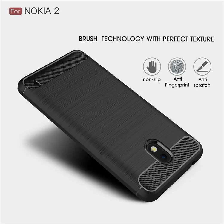 For Nokia 2 Carbon Fiber Texture Brushed TPU Back Case - Black