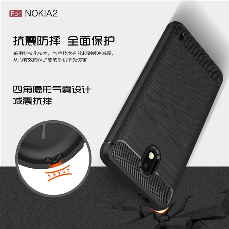 For Nokia 2 Carbon Fiber Texture Brushed TPU Back Case - Black