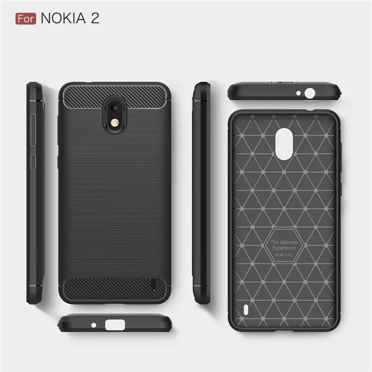 For Nokia 2 Carbon Fiber Texture Brushed TPU Back Case - Black