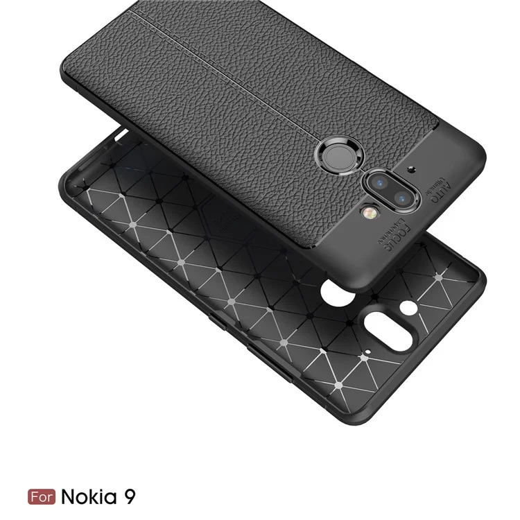 Litchi Grain Soft TPU Back Cover for Nokia 9 / 8 Sirocco - Black