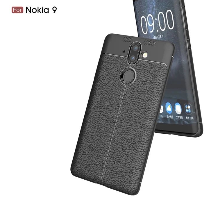 Litchi Grain Soft TPU Back Cover for Nokia 9 / 8 Sirocco - Black