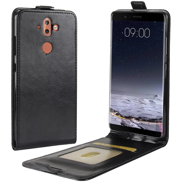 Crazy Horse Skin Leather Vertical Flip Phone Case for Nokia 9 / 8 Sirocco - Black