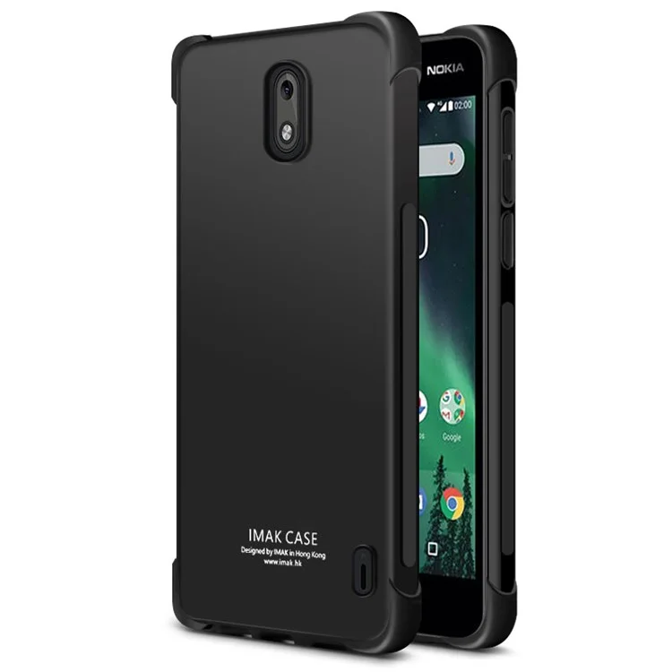 IMAK Silky Anti-drop TPU Soft Back Case + Screen Protector Film for Nokia 2 - Metal Black