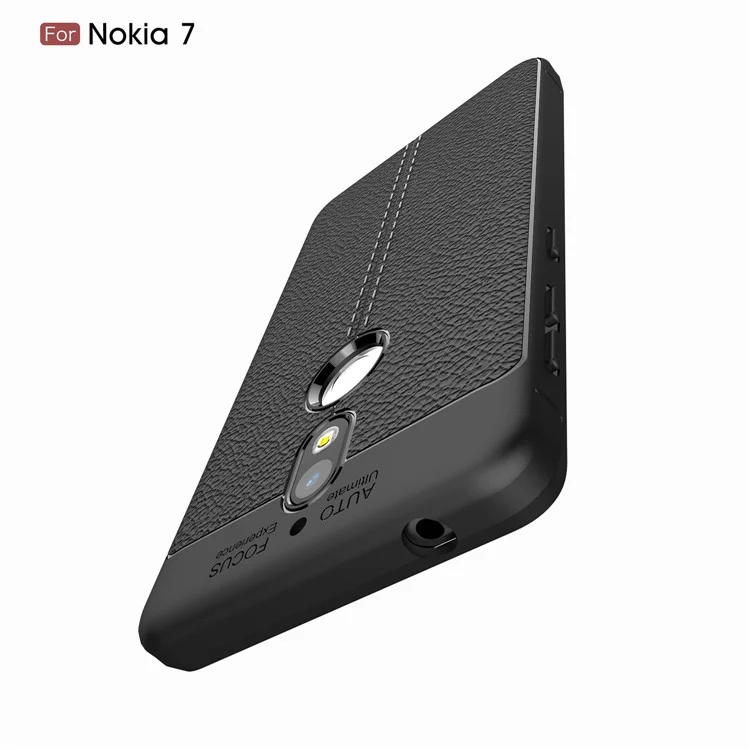 Litchi Grain Soft TPU Back Cover for Nokia 7 - Black