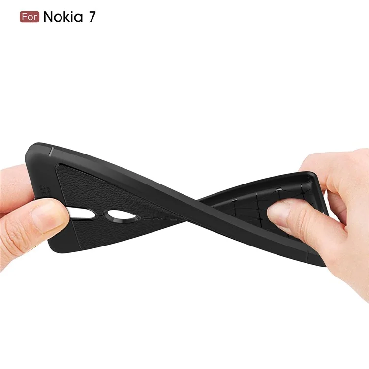 Litchi Grain Soft TPU Back Cover for Nokia 7 - Black