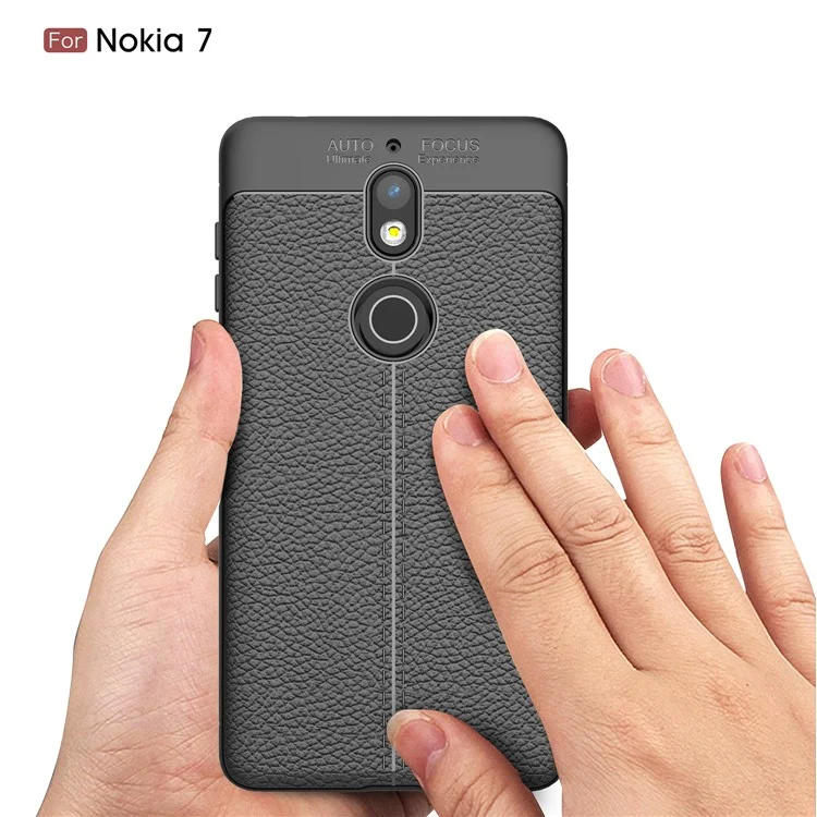 Litchi Grain Soft TPU Back Cover for Nokia 7 - Black