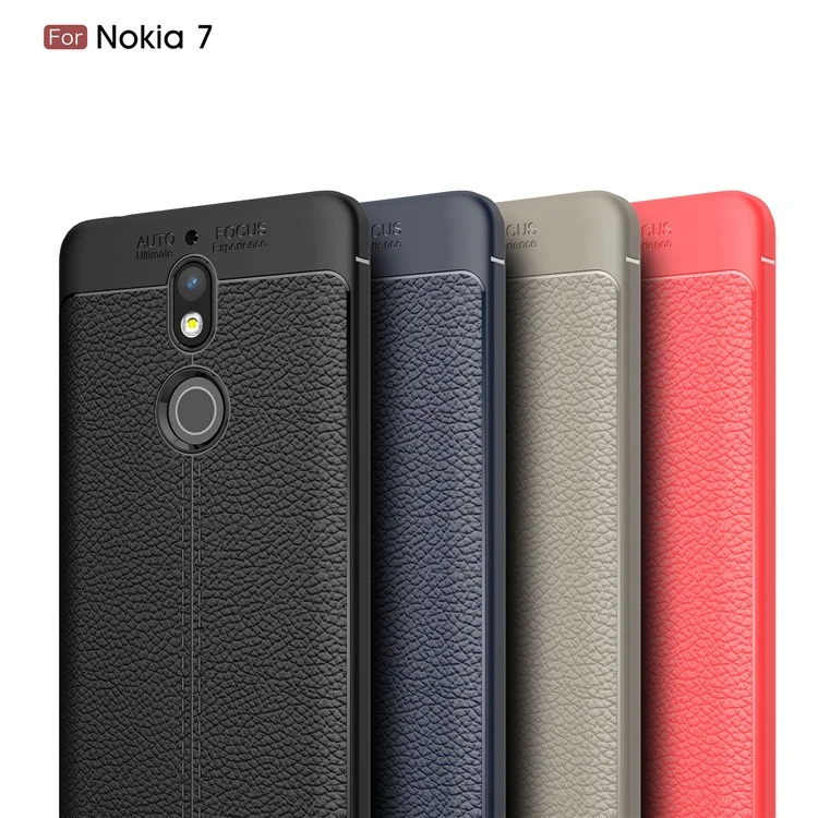 Litchi Grain Soft TPU Back Cover for Nokia 7 - Black
