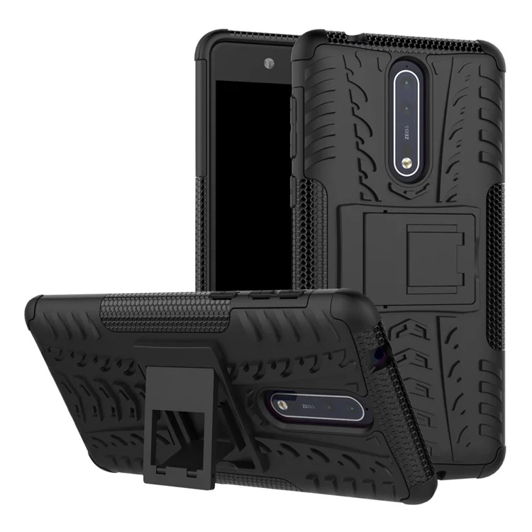 Tyre Pattern Kickstand PC + TPU Hybrid Case for Nokia 8 - Black