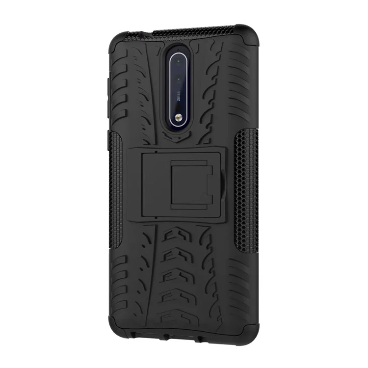 Tyre Pattern Kickstand PC + TPU Hybrid Case for Nokia 8 - Black