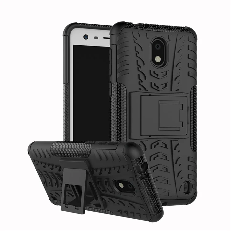Tyre Pattern Kickstand PC + TPU Hybrid Case for Nokia 2 - Black