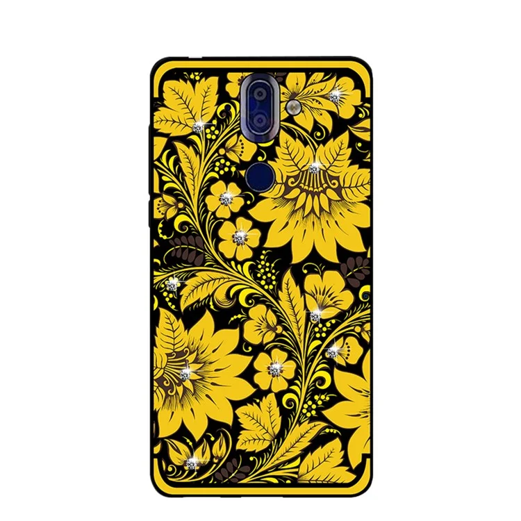 10Pcs/Set NXE Diamonds Decor Autumn Pattern TPU Back Case for Nokia 9 / 8 Sirocco - Style A