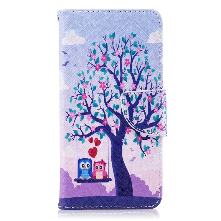 Pattern Printing PU Leather Wallet Stand Cell Phone Casing for Nokia 2 - Owls On Swing
