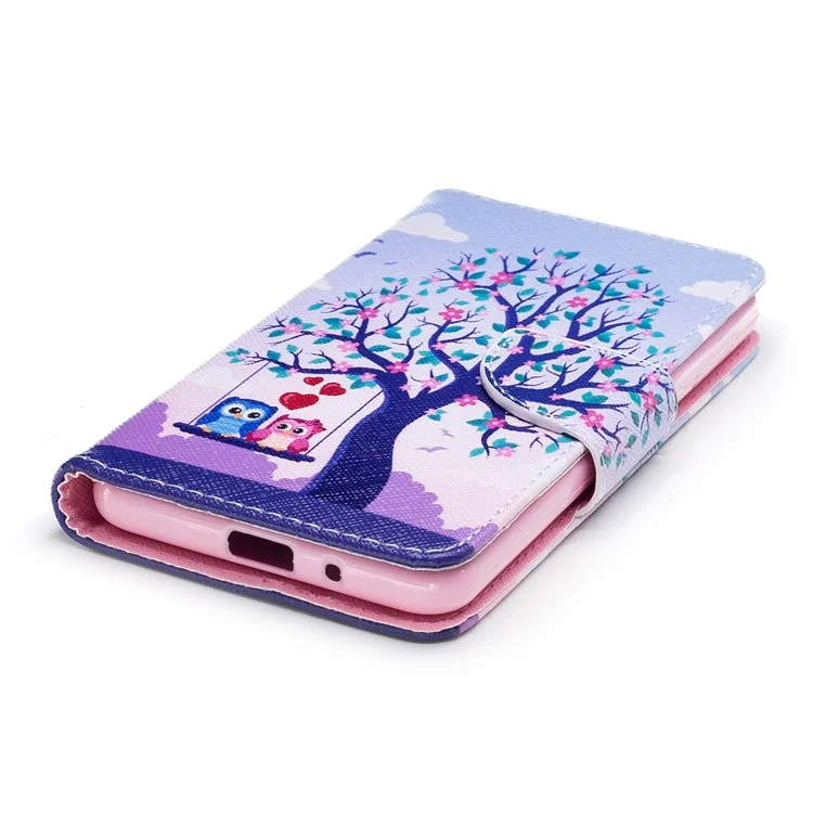 Pattern Printing PU Leather Wallet Stand Cell Phone Casing for Nokia 2 - Owls On Swing
