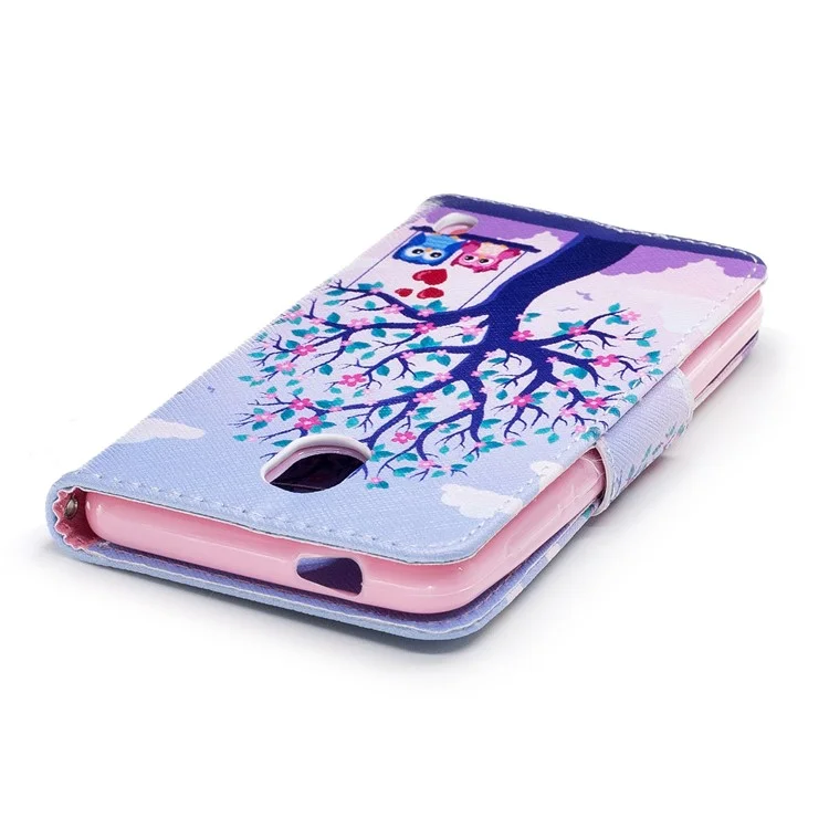 Pattern Printing PU Leather Wallet Stand Cell Phone Casing for Nokia 2 - Owls On Swing