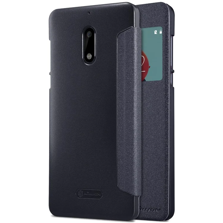 NILLKIN Sparkle Series View Window Leather Folio Case for Nokia 6 - Black