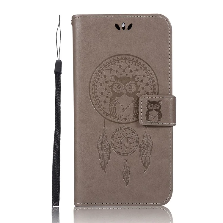 For Nokia 6 Imprint Owl Dream Catcher Pattern Wallet Leather Stand Phone Cover - Grey