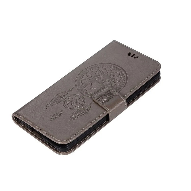 For Nokia 6 Imprint Owl Dream Catcher Pattern Wallet Leather Stand Phone Cover - Grey
