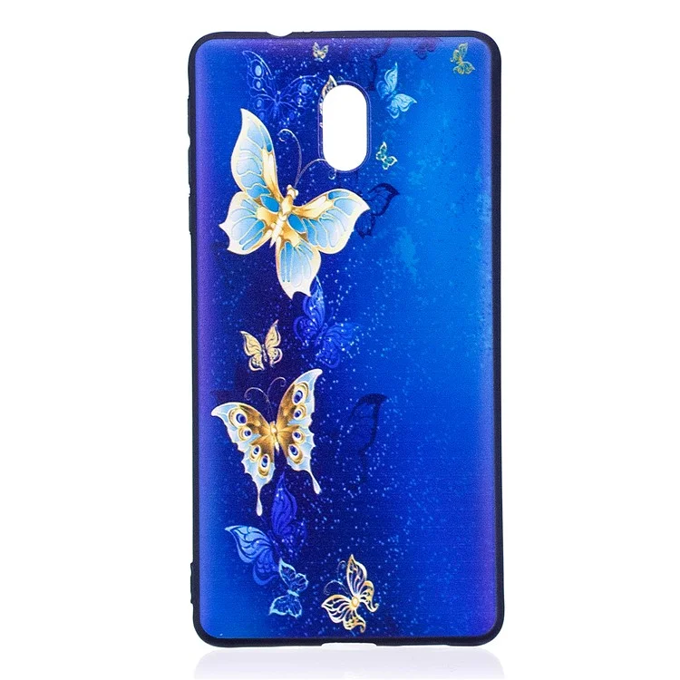 Soft Embossed Pattern Printing TPU Protective Cell Phone Case for Nokia 3 - Blue and Gold Butterfly