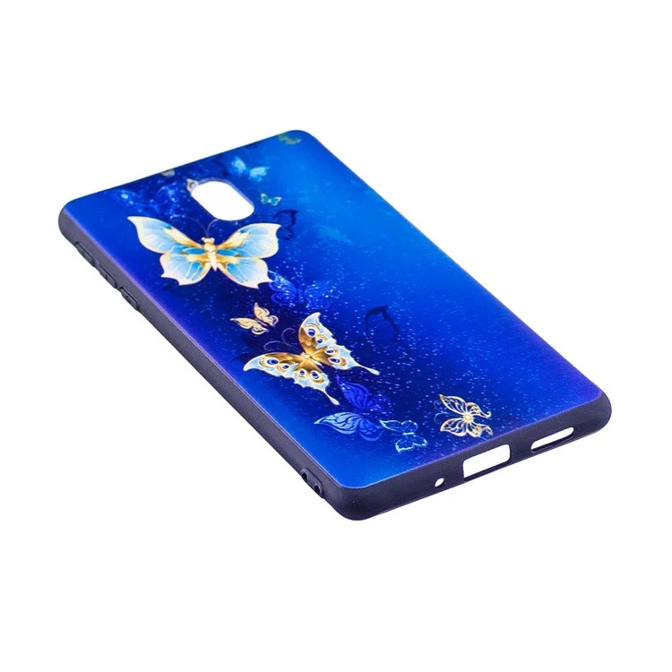 Soft Embossed Pattern Printing TPU Protective Cell Phone Case for Nokia 3 - Blue and Gold Butterfly