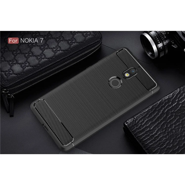Carbon Fibre Brushed TPU Case for Nokia 7 - Black