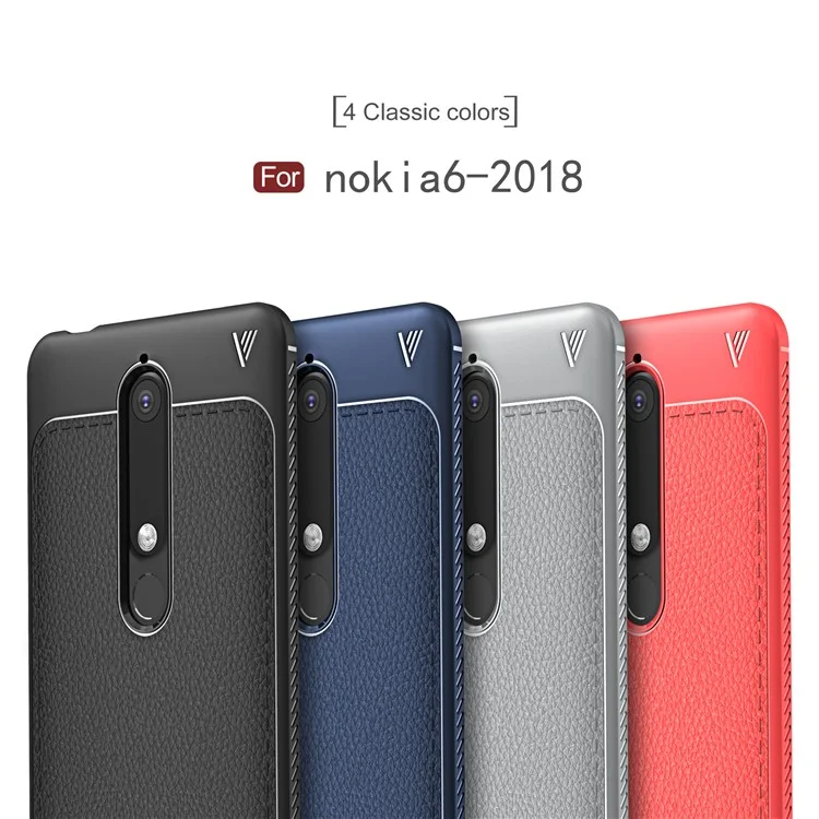 IVSO Gentry Series Litchi Texture Leather Coated TPU Case for Nokia 6.1 (5.5-inch) - Black