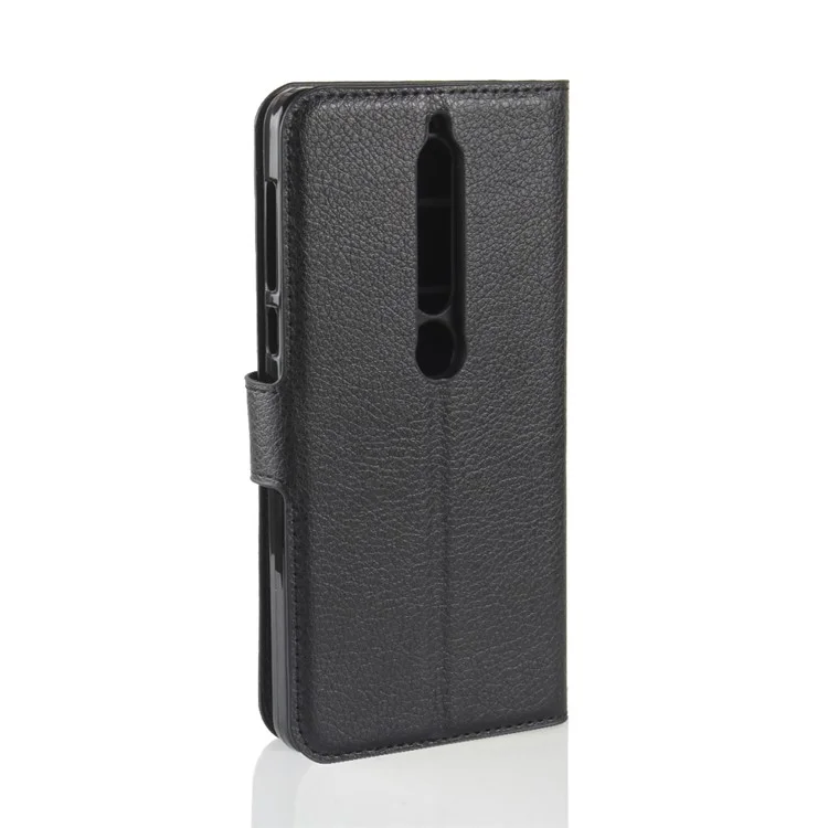 Litchi Texture PU Leather Wallet Stand Mobile Phone Shell for Nokia 6.1 (5.5-inch) - Black