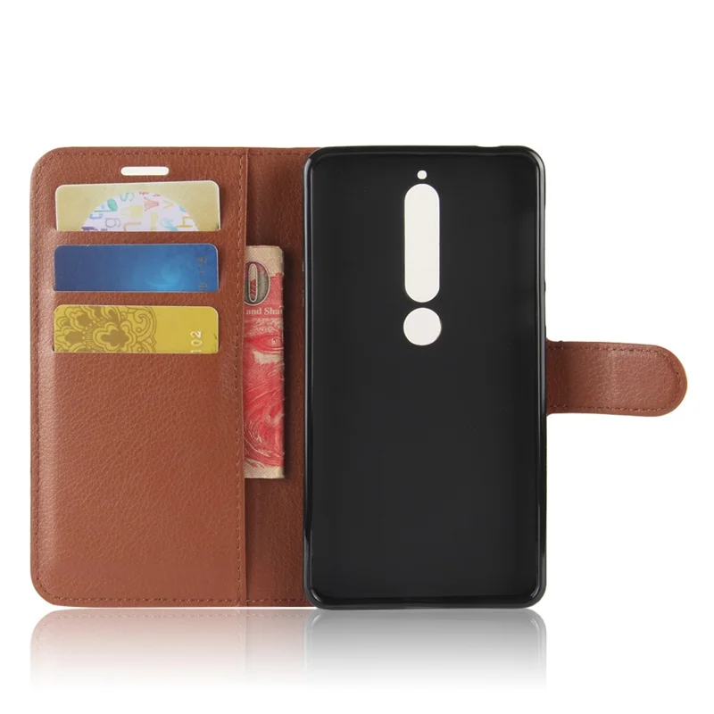 Litchi Texture PU Leather Wallet Stand Mobile Phone Shell for Nokia 6.1 (5.5-inch) - Brown