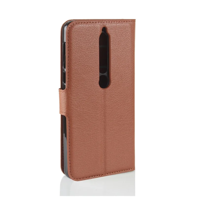 Litchi Texture PU Leather Wallet Stand Mobile Phone Shell for Nokia 6.1 (5.5-inch) - Brown
