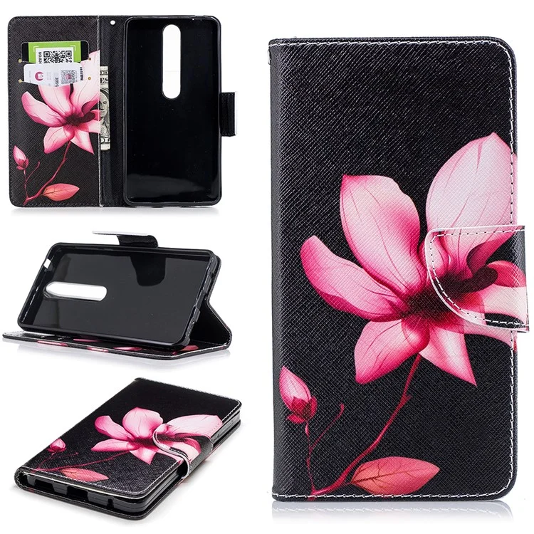 Pour Nokia 6.1 (5,5 Pouces) Couverture de Téléphone Mobile en Cuir PU à Motifs à Motifs - Motif de Fleurs